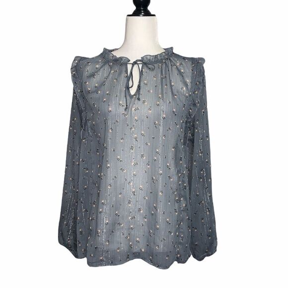 anthro Guest Editor Sheer Metallic Long Sleeve - Picture 1 of 12